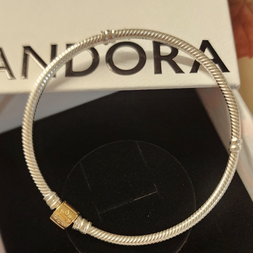 Pandora Moments Two-tone Barrel Clasp Snake Chain Bracelet - Picture 2 of 5
